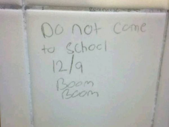 A threatening note written on the wall of Toms River High School North. (Photo: TRPD)
