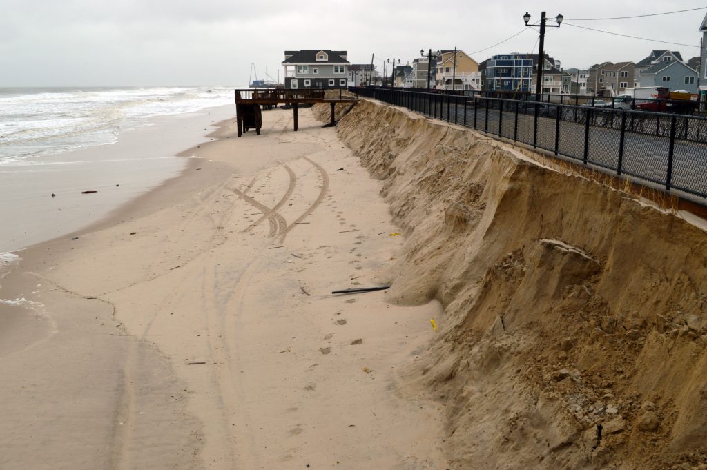 A temporary dune in Ortley Beach decimated by the Jan. 23 nor'easter. (Photo: Daniel Nee)