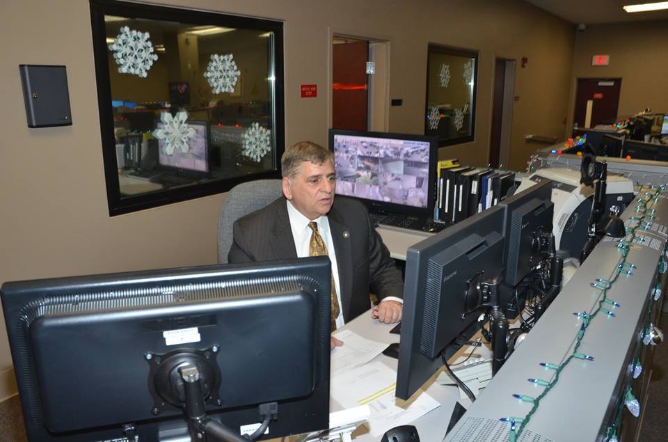 In a photo from Jan. 2014, Sheriff Michael Mastronardy sits at a communication desk at the Ocean County Sheriff’s Department. (File Photo: OCSD)