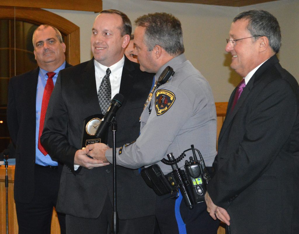 Ptl. DJ Unger is recognized for 15 years with the Toms River Police Department. (Photo: Daniel Nee)