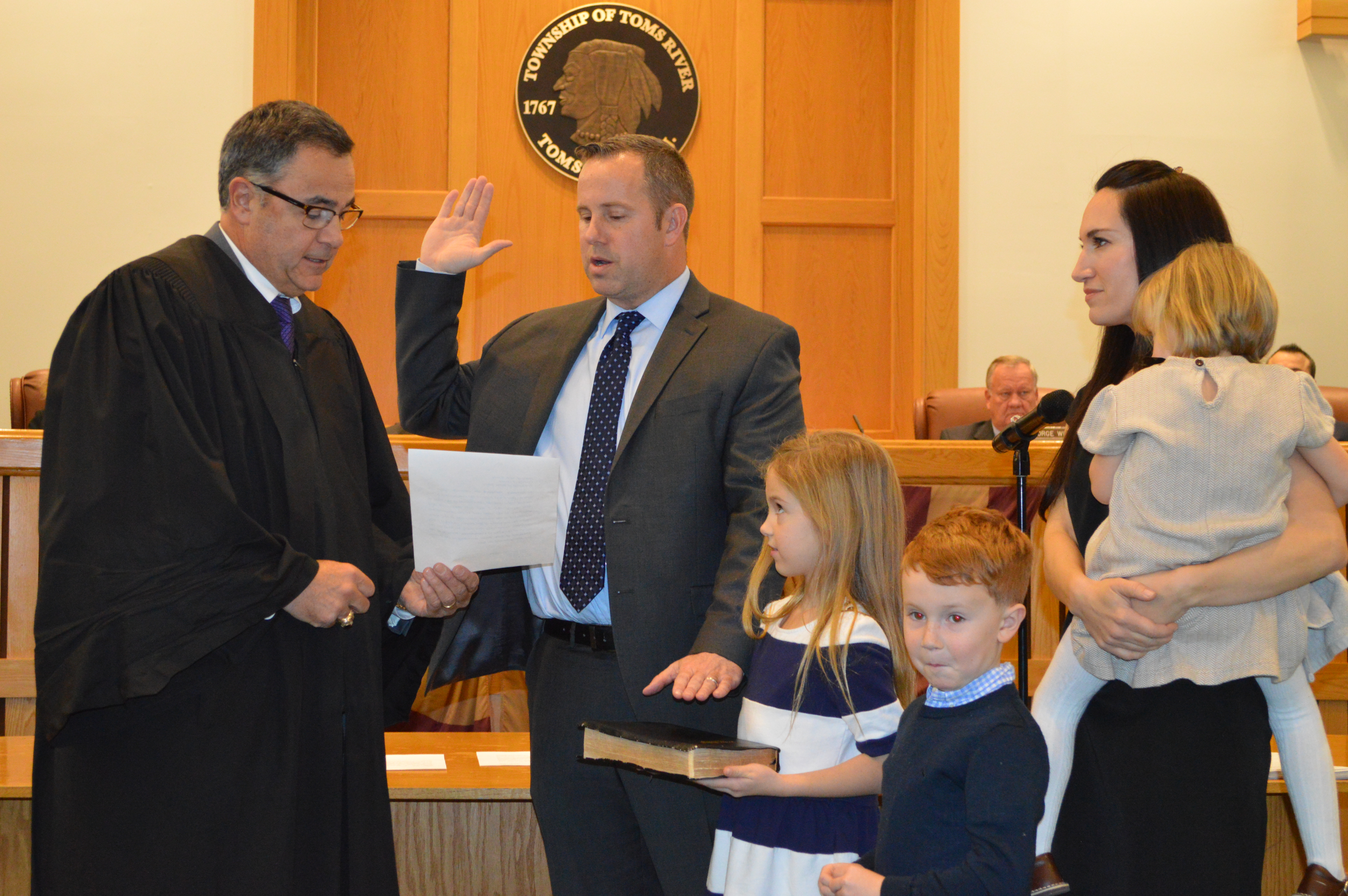 Toms River Councilman Terrance Turnbach is sworn into office by Superior Court Judge Francis Hodgson. (Photo: Daniel Nee)