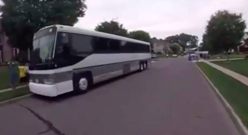 A bus parked near a home in Toms River where a pool had been rented. (Photo: Facebook)