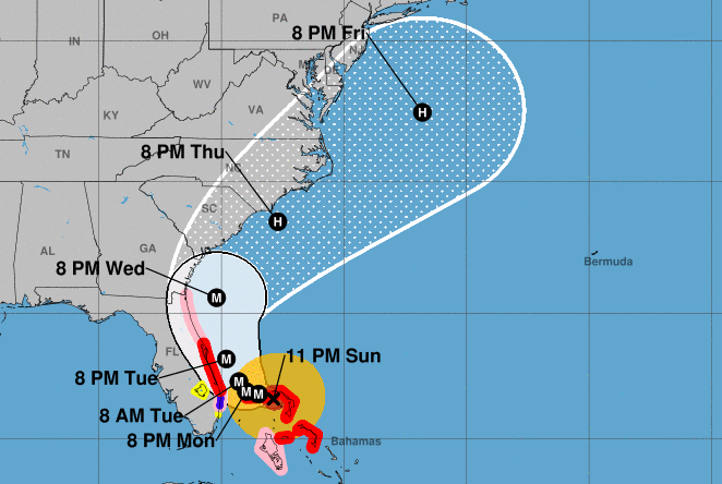 Hurricane Dorian's forecast track, Sept. 2, 2019. (Credit: National Hurricane Center)