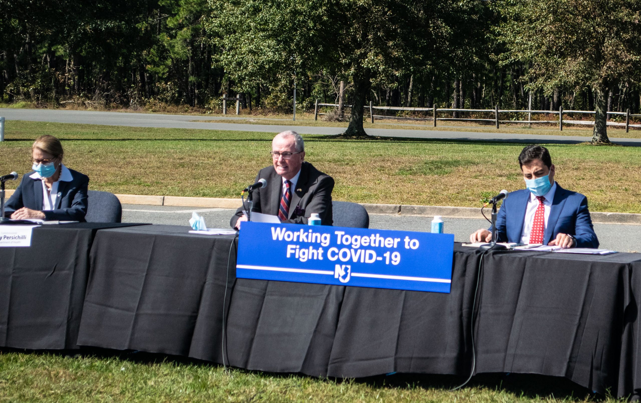 Gov. Phil Murphy meets with Ocean County and Orthodox Jewish leaders at the Ocean County Airport, Oct. 2, 2020. (Photo: Daniel Nee)