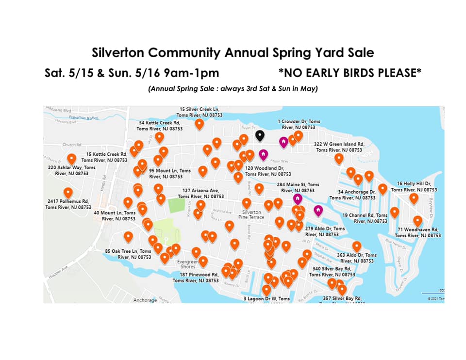 The map of the May 2021 Silverton Community Yard Sale