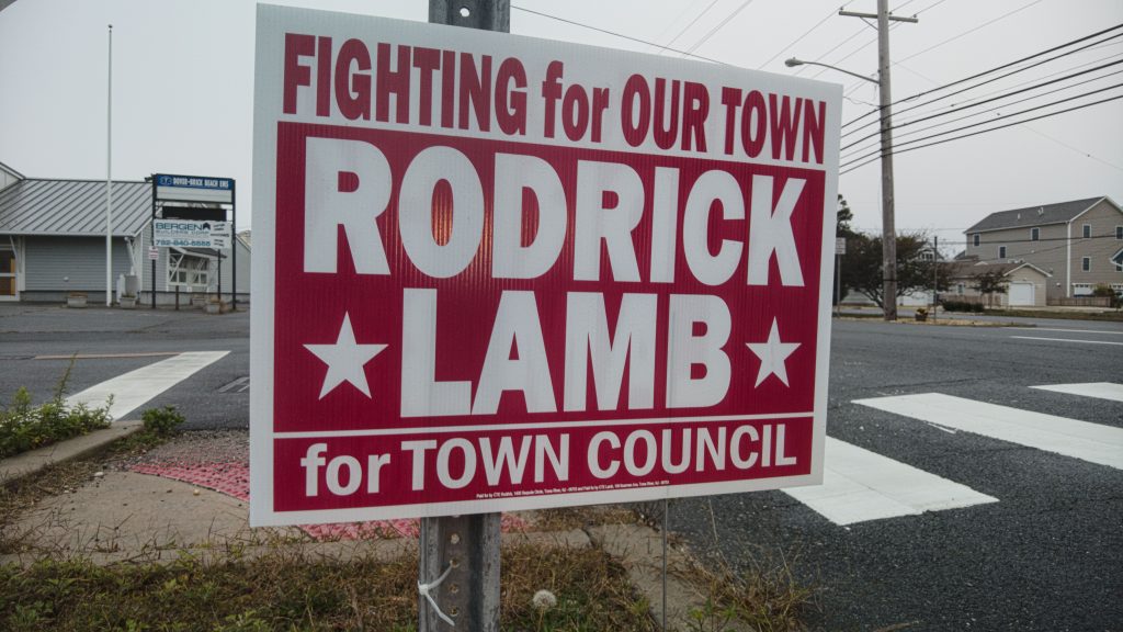 A campaign sign advertising the candidacy of Dan Rodrick and Justin Lamb for Toms River council. (Photo: Daniel Nee)