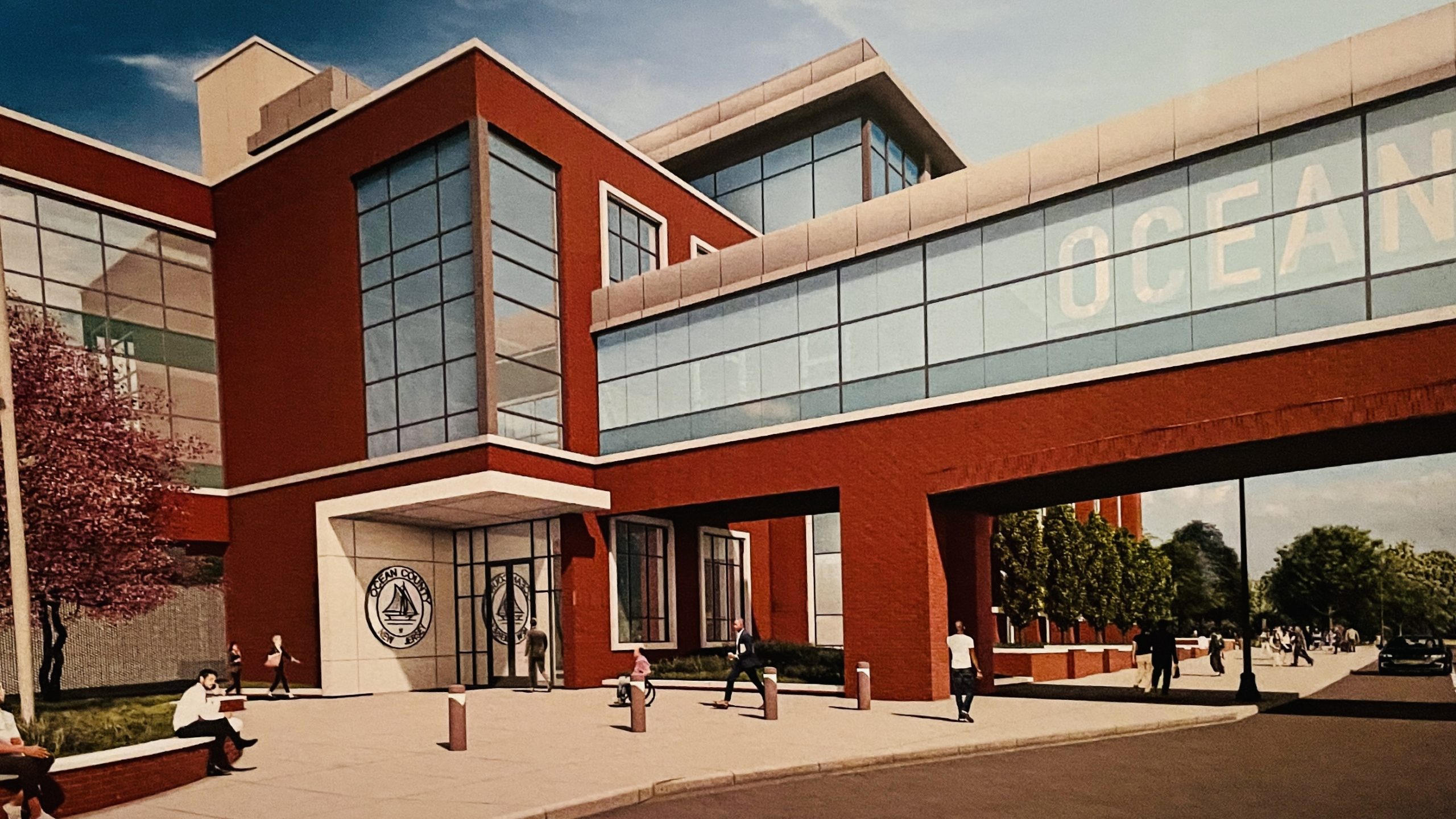 Renderings of the proposed expansion of the Ocean County Justice Complex. (Renderings by Clarke Caton Hintz via Ocean County)