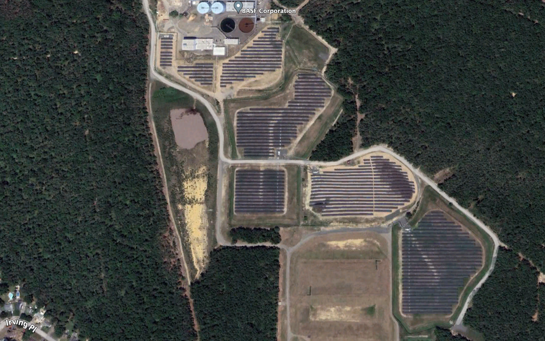 Solar panels installed on parts of the former Ciba-Geigy site in Toms River, NJ. (Google Earth)