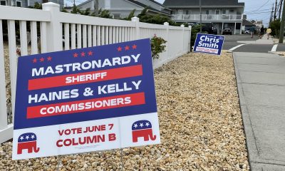 Signs advertising GOP incumbents placed along Route 35 in Ocean County. (Photo: Daniel Nee)