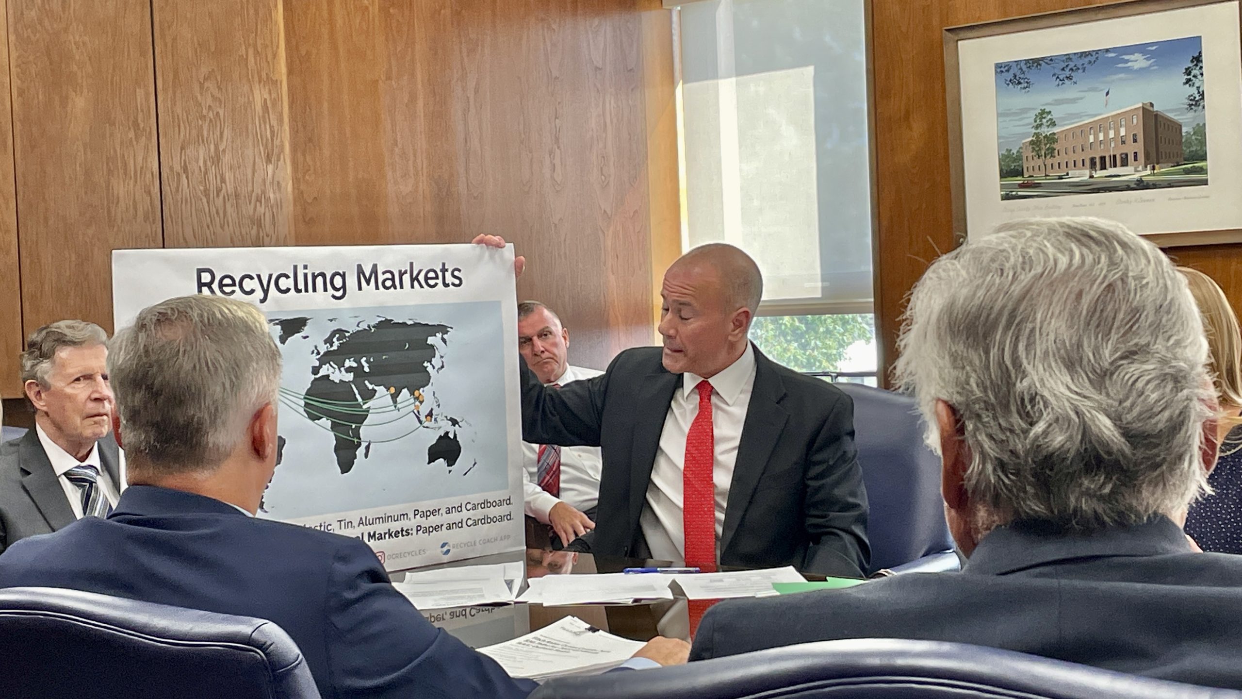 Ocean County Planning Director Anthony Agliata explains recycling export markets to the Board of Commissioners, Aug. 31, 2022. (Photo: Daniel Nee)