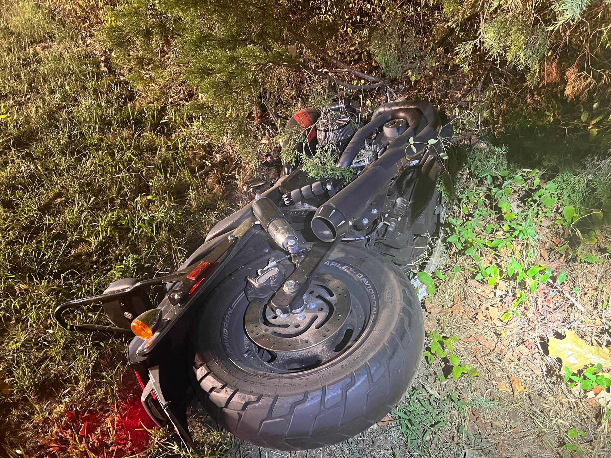 A Sept. 5, 2022 accident involving a motorcycle and a Dodger Challenger. (Credit: Manchester Twp. Police)