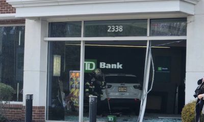 A car crashes into the TDBank branch on Route 9 in Toms River, Jan. 18, 2023. (Credit: Ocean County Scanner News)