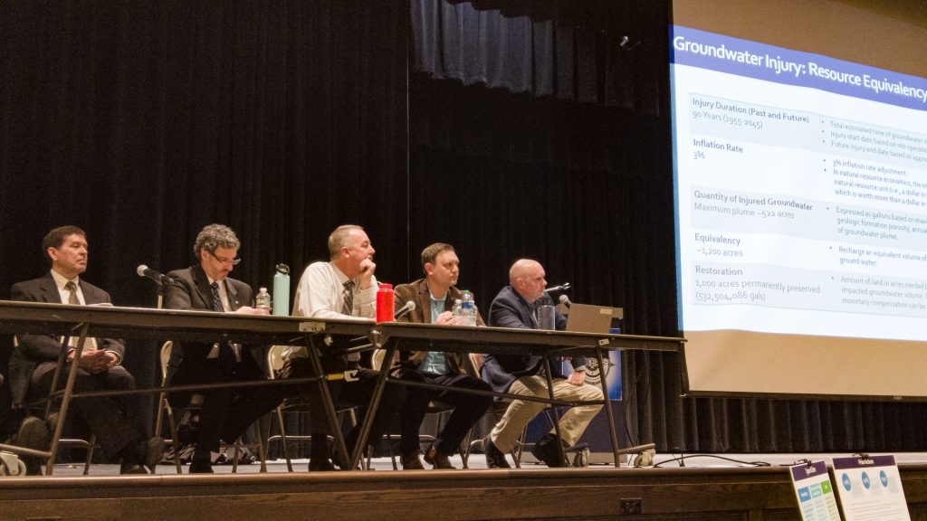 A group of NJDEP officials address the community at Toms River High School North, March 13, 2023. (Photo: Daniel Nee)
