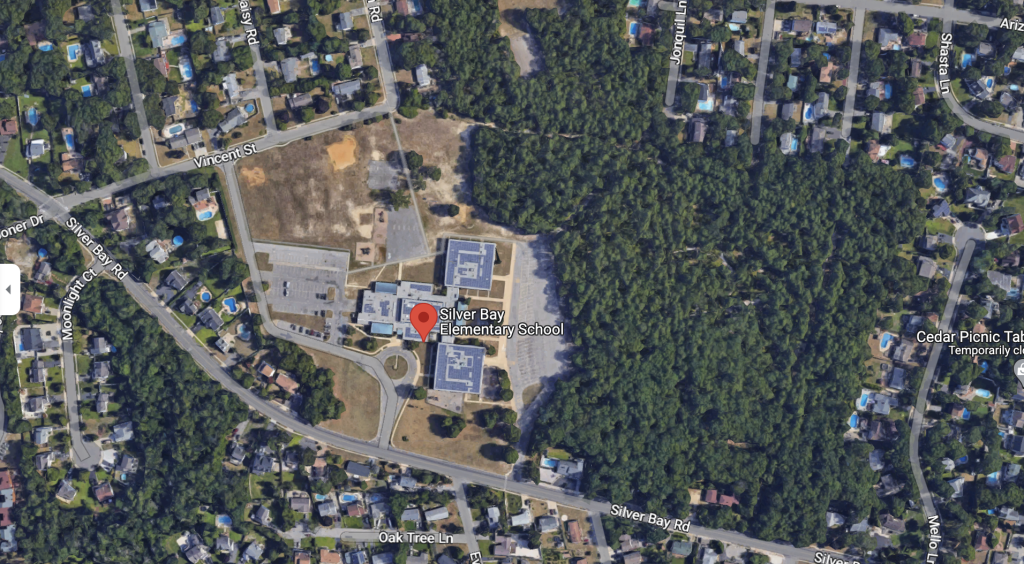 A swath of undeveloped land near Silver Bay Elementary School, Toms River, which could be preserved with township funds. (Credit: Google Maps)
