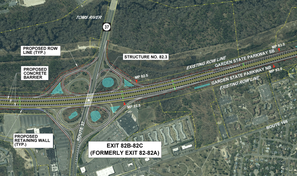 Proposed changes to the Garden State Parkway interchanges in the Toms River area. (Credit: NJ Turnpike Authority)