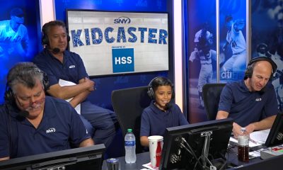 A Toms River 'Kid-Caster' calls an inning with the New York Mets' broadcast team, Aug. 8, 2023. (Credit: SNY)