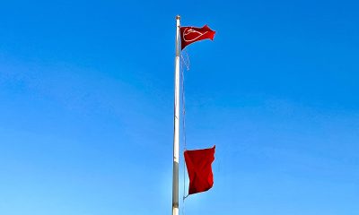 Red warning flags at Brick Beach III, Thursday, Aug. 31, 2023. (Photo: Shorebeat)