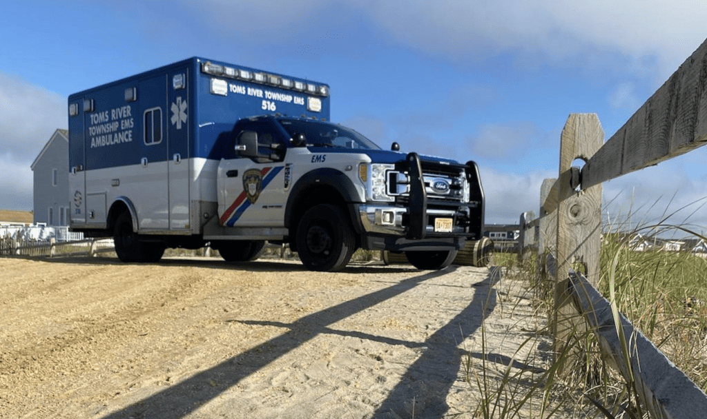 A Toms River Police EMS rig sits atop the dunes in the township’s barrier island. (Photo: Toms River Police EMS)