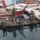 The Susan Rose, submerged under the Atlantic Ocean for a year, is tied up along Channel Drive in Point Pleasant Beach after being re-floated, Nov. 20, 2024. (Photo: John Barrett)