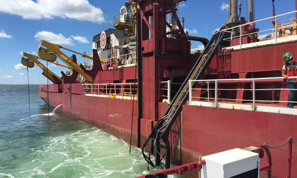 The dredge boat Liberty Island, in support of beach replenishment off Long Beach Island, NJ. (Photo: Daniel Nee)